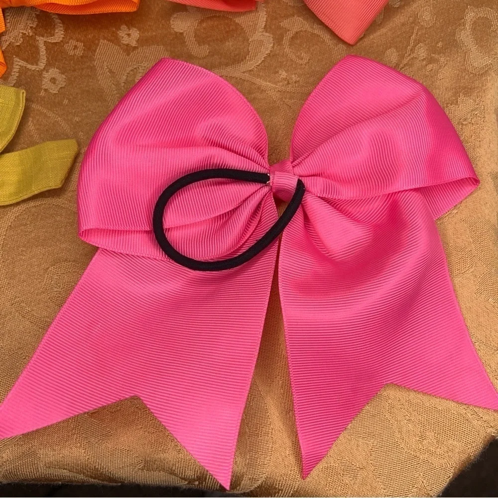 SET OF 4 HAIR BOWS CHEER PINK ORANGE COLORFUL